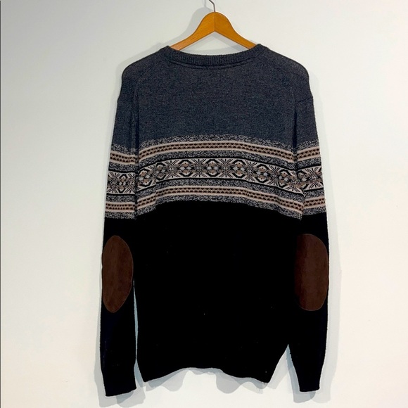 JOS A. BANK RESERVE Wool Crewneck Sweater Elbow Patches Mens Large Gray Black - Picture 6 of 6